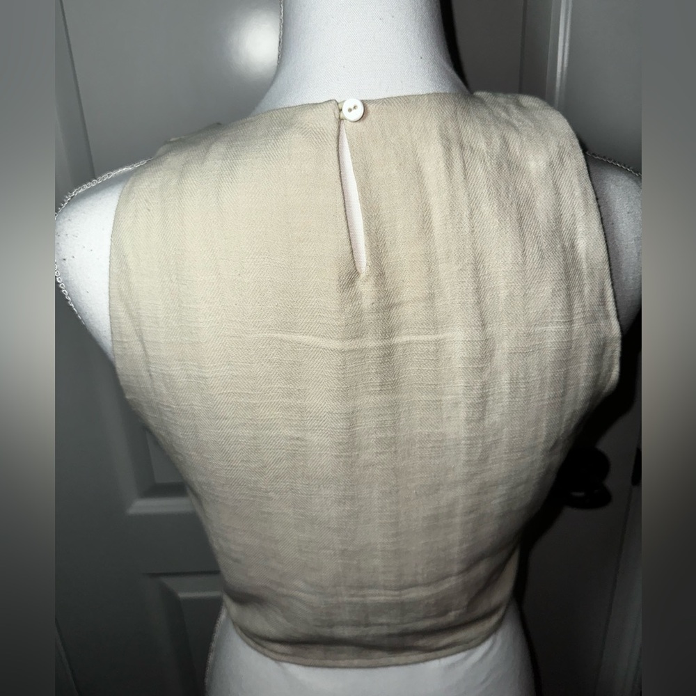 Miou Muse Beige Linen Cotton Crop Top Sleeveless Minimalist M - Picture 5 of 13
